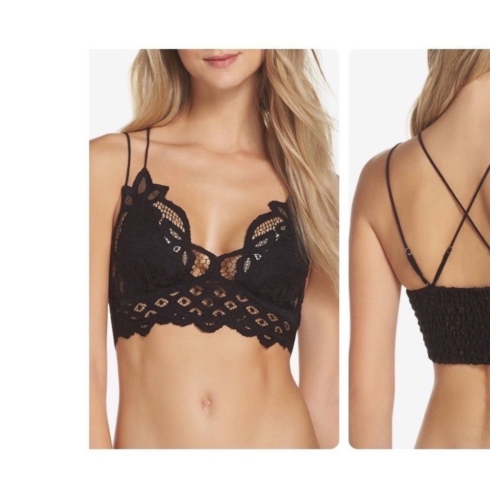 Free People FP One Adella Black Lace Bralette Small Boho Strappy Longline 543772